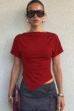 Ruched Asymmetrical Hem Short Sleeve Top