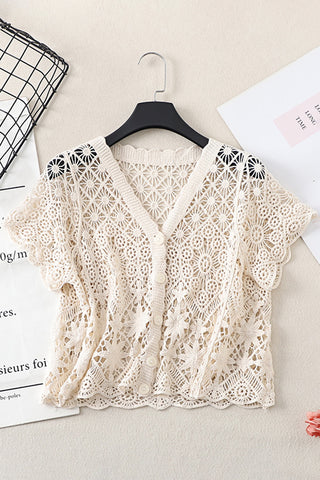 Button-Front Crochet Blouse