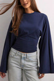 Long Sleeve Bell Sleeve Crew Neck Crop Top