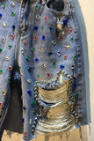 Embellished Distressed Denim Shorts
