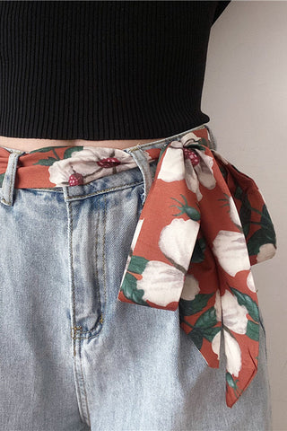 Floral Print Tie Waist Scarf Belt