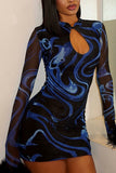 Sheer Sleeve Keyhole Bodycon Mini Dress