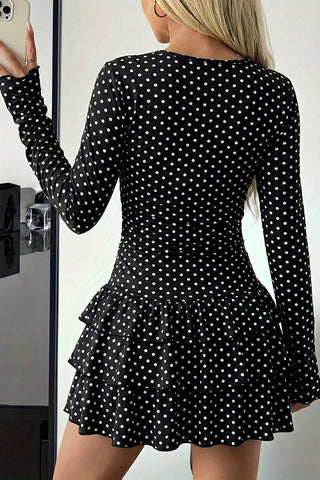 Leopard Print Ruffle Long Sleeve Mini Dress