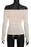 Sheer Ruched Off-Shoulder Long Sleeve Blouse