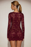 Floral Lace Square Neck Long Sleeve Mini Dress