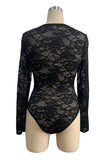 Sheer Floral Lace Square Neck Long Sleeve Bodysuit