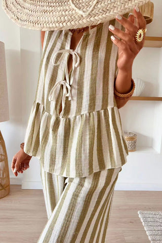 Striped Sleeveless Top and Ruffle Hem Pants Set