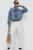 High Collar Crop Denim Jacket