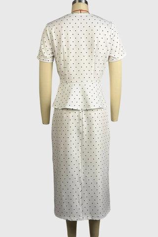 Polka Dot Peplum Button-Front Skirt Set