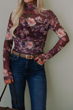 High Neck Ruched Floral Top