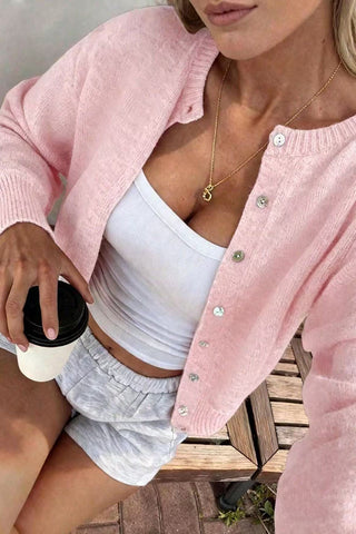 Button-Front Ribbed Knit Cardigan