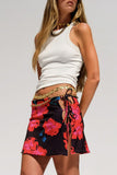 Floral Print Side Tie Mini Skirt