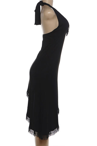 Fringe Halter Asymmetrical Bodycon Dress