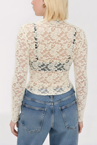 Floral Lace Mock Neck Long Sleeve Blouse