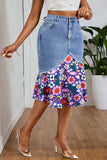 Graphic Print Denim Skirt