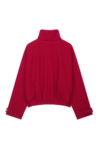 Grid Print Zip-Up Stand Collar Jacket
