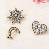 Crystal Star Moon Heart Brooch Set