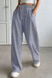 Drawstring Striped Wide-Leg Casual Pants