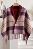 Plaid Fringed Wrap Poncho Scarf