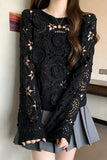 Floral Crochet Long Sleeve Cover-Up