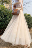 Sheer Tulle High-Waist A-Line Midi Skirt