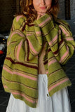 Striped Button-Front Fuzzy Knit Cardigan