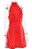 Polka Dot Mock Neck Sleeveless Mini Dress