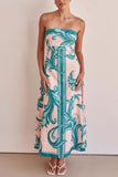 Strapless Printed Midi Vacation Dress