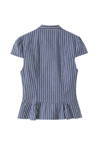 Striped Double-Breasted Cap Sleeve Short Set