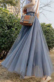 Sheer Tulle High-Waist A-Line Midi Skirt