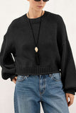Ribbed Crew Neck Balloon Sleeve Sweater