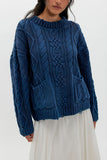 Cable Knit Crew Neck Sweater with Pockets