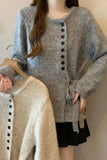 Button-Front Tie-Waist Knit Cardigan