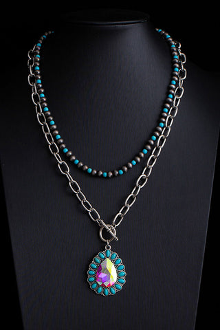 Turquoise Pendant Layered Necklace