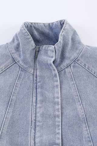 Stand Collar Zip-Up Drawstring Hem Jacket