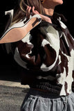 Cow Print Collared Zip-Up Jacket