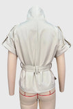 Double-Breasted Puffed Sleeve Peplum Coat