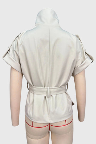 Double-Breasted Puffed Sleeve Peplum Coat