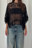 Sheer Floral Lace Fringe Poncho