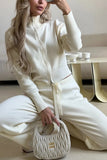 Zip-Front Mock Neck Knit Pants Set