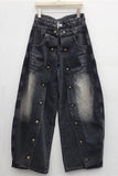 High-Waist Button-Front Barrel Jeans