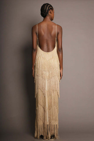 Fringe V-Neck Sleeveless Maxi Casual Dress