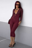 Striped V-Neck Lace-Up Bodycon Romper
