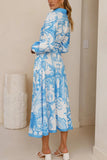 Belted Puff Sleeve Printed Dress