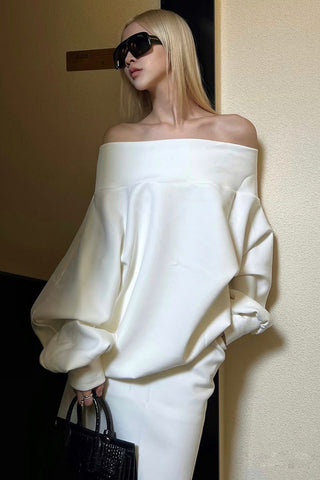 One-Shoulder Long Sleeve Midi Skirt Set