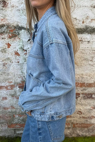 Stand-Collar Button-Front Denim Jacket