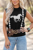 Horse-Print Sleeveless Knit Top
