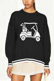 Golf Cart Graphic Ribbed Trim Sweater