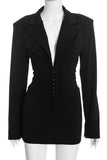 V-Neck Hook-Front Blazer Skirt Set
