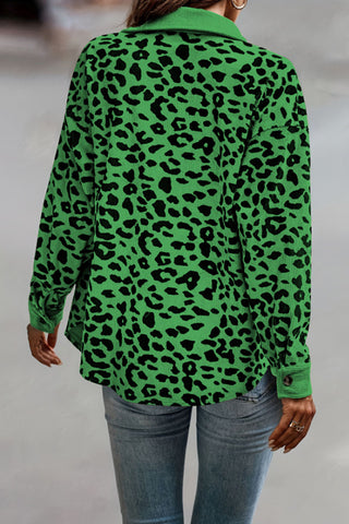 Leopard Print Ribbed Button-Front Shacket